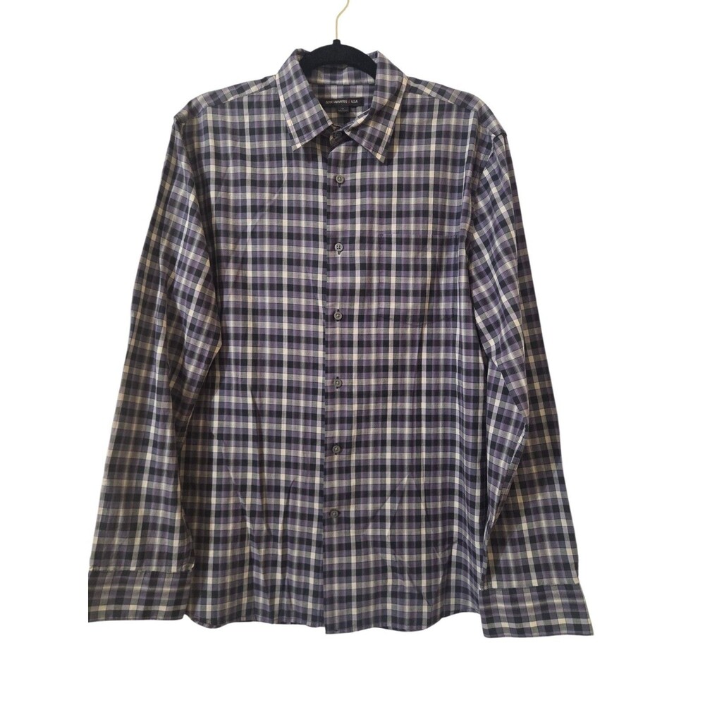 John Varvatos USA Button Up Plaid Shirt Purple Black Gray Men's M D19.7